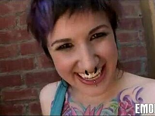 Hardcore emo slut with tattoos gets rough in this video