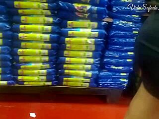Real Brazilian wife gets exhibitionist at a Supermercado