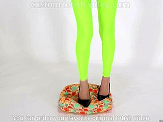 Beautiful woman steps on cushion in high heels