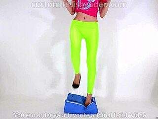 Beautiful woman steps on cushion in high heels