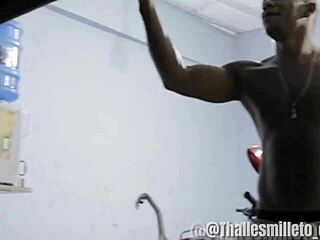 Two hot Indian guys take turns fucking Nico and then cum with him in the office