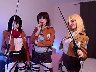 4K Mikasa, Historia, Sasha in Wild 3some Action