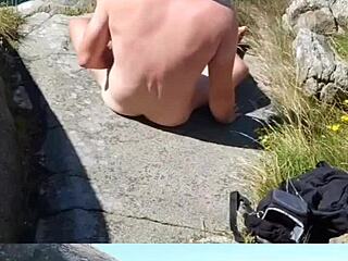 Watch me cum outside on the beach