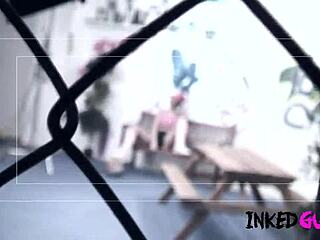 Big tits inked gurlz get fucked in interracial threesome