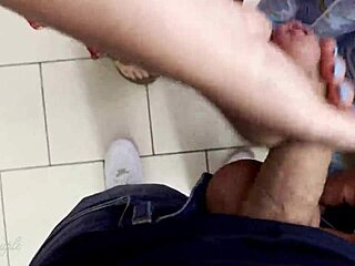 helping a guy cum in a risky supermarket public spot