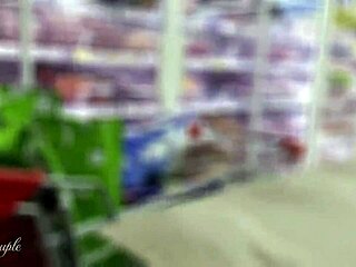 helping a guy cum in a risky supermarket public spot