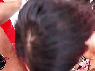 swallowing cumshot on the lake with big ass latina