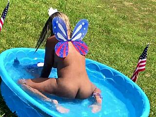 Nina Rivera Masturbates Outdoors in Backyard Garden with Big Tits