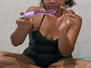 Unboxing New Fuck Machine For Brunette Wife's Masturbation