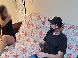 Stepfather dominates stepdaughter, discovers no panties, and ejaculates on her ass
