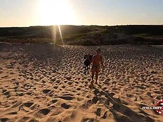 watch melody antunes caress her big ass on the beach before blowjob and handjob