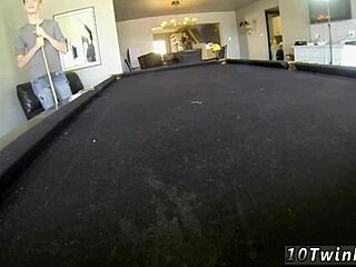 Nerdy boy gets a pool cue in his ass in gay porn movie