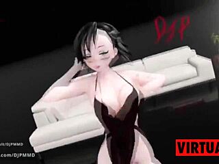 Adorable futa Rachel's captivating dance performance to Dj Riko's pop remix in Mmd animation