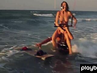 Softcore video of busty Dani Mathers and friends enjoying kiteboarding on the beach