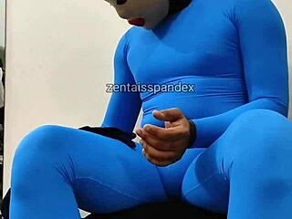 Zentai suit fetish with medical injection play