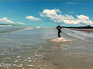 my wife flashes boobs while playing nude football on the beach