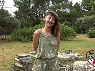 melany fucks a guy outdoors in interracial encounter