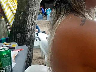 Amateur woman showing off her body to swimmers in Brazilian pool
