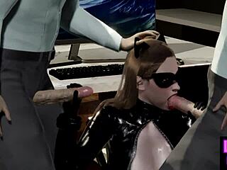 catwoman exposed, tries to escape office sex