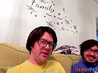 Naive girl performs oral sex on nerdy guy