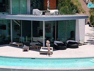 Blonde Milf Caitlin Bell Wets Pussy With Huge Dildo!