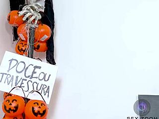 latina brunette gets halloween oral