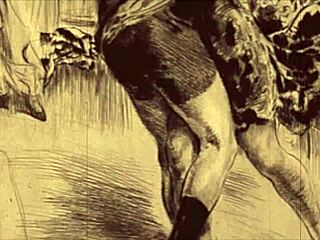 What makes this vintage erotic illustration so captivating and timeless?