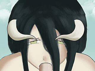 albedo delivers a fierce blowjob to her master in overlord