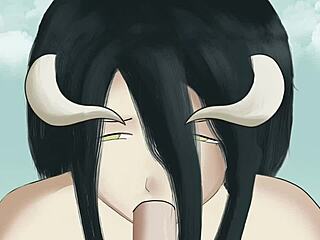 albedo delivers a fierce blowjob to her master in overlord