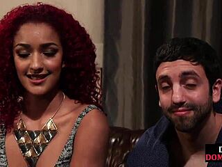 Ebony redhead cucks pathetic boyfriend then spits cum