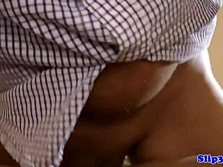 Debutante eurobabe strips and sucks cock in stockings