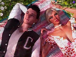 Blonde couple bangs hard in park with amnesia carlogames creampie