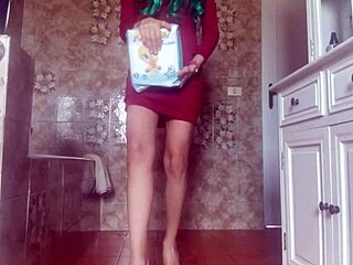 Hot diapered girl pees in tight sexy dress