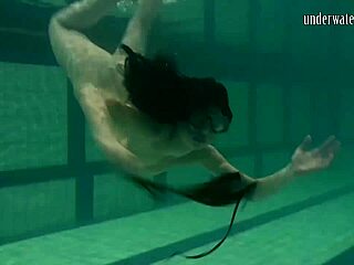 Brunette teen kristina andreeva swims naked in the pool