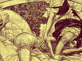 Vintage erotic illustration in retro cartoon anime hentai style.