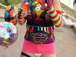 Crossdressing in skirt and thong with cock exposed!