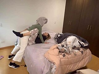 My stepmother educates me with scissoring and sucking