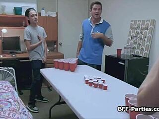 teen 18+ amateurs turn beer pong into hot dorm orgy
