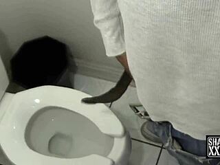 Is this black man dominating the ladies room with deepthroat and cum in mouth?
