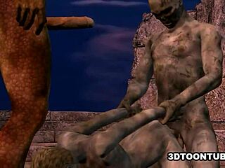 3d cartoon zombie babe explores outdoors with friends