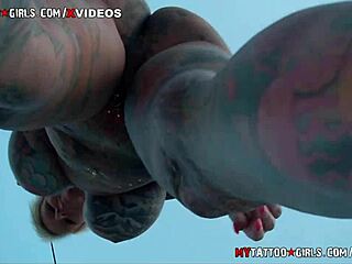 Blackwidow XXX Enjoys Pool Time with Big Tits Blonde Tattoo!