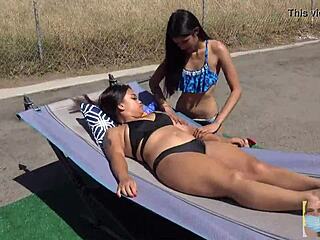 erotic goddess asl gets oiled massage from viva athena outdoors