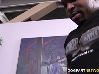 A threesome with a brunette beauty and two black men who double up on her pleasure