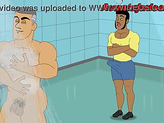 Cartoon gay movie with Macho sarado and Coroa bundudo characters