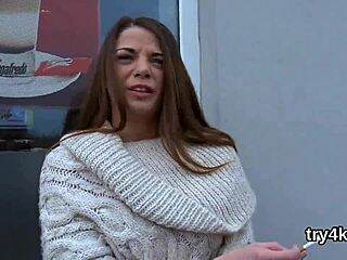 sweet cutie blows penis in pov and gets soft vagina nailed