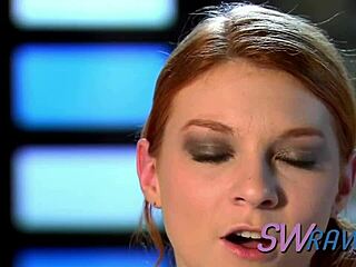 A small red-haired woman gives blow job at a crazy swinger party with couples and partners exchange