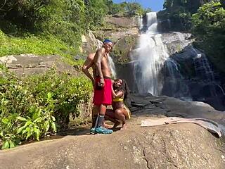 Taking pretinha to the waterfall for some fun and sex