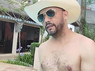 Athletic MILF gets oral drenching by the pool with creamy finish