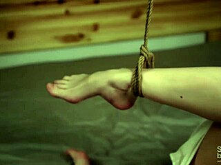 Petite jute beauty in black and white gets tied up and seduces