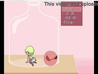 College girl in bottle outfit having fun